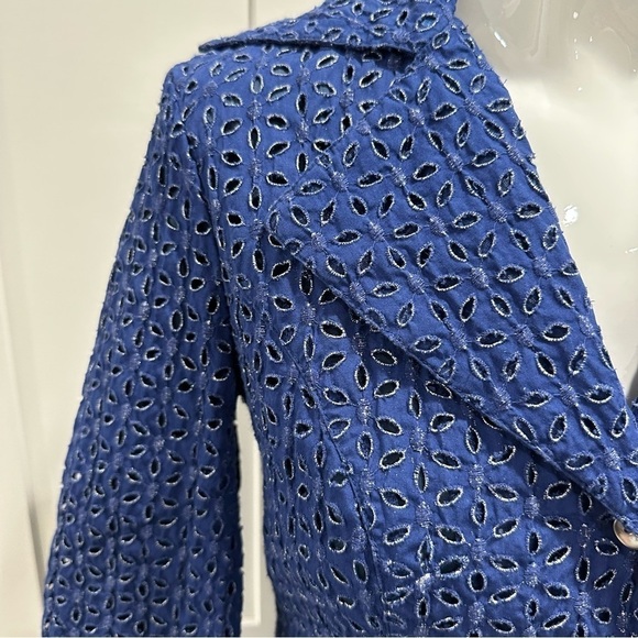 Neiman Marcus Long Blue Flare  Eyelet Jacket - Cotton Size 4 - Picture 4 of 8